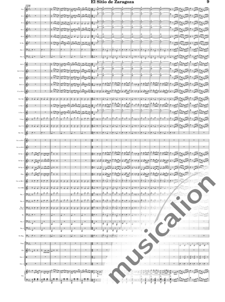 Oudrid y Segura, Cristóbal: El sitio de Zaragoza - Trumpet 6+Saxophone 6+Clarinet 5+Trombone 3+Flute 3+Tuba 3+Oboe 2+Bassoon 2+Percussion 2+AlpineHorn 2+Piano+Glockenspiel+Timpani+|otherinstrument+English horn:9