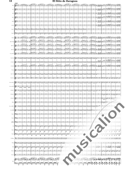 Oudrid y Segura, Cristóbal: El sitio de Zaragoza - Trumpet 6+Saxophone 6+Clarinet 5+Trombone 3+Flute 3+Tuba 3+Oboe 2+Bassoon 2+Percussion 2+AlpineHorn 2+Piano+Glockenspiel+Timpani+|otherinstrument+English horn:12