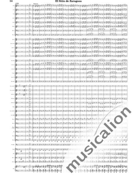 Oudrid y Segura, Cristóbal: El sitio de Zaragoza - Trumpet 6+Saxophone 6+Clarinet 5+Trombone 3+Flute 3+Tuba 3+Oboe 2+Bassoon 2+Percussion 2+AlpineHorn 2+Piano+Glockenspiel+Timpani+|otherinstrument+English horn:14