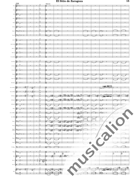 Oudrid y Segura, Cristóbal: El sitio de Zaragoza - Trumpet 6+Saxophone 6+Clarinet 5+Trombone 3+Flute 3+Tuba 3+Oboe 2+Bassoon 2+Percussion 2+AlpineHorn 2+Piano+Glockenspiel+Timpani+|otherinstrument+English horn:15