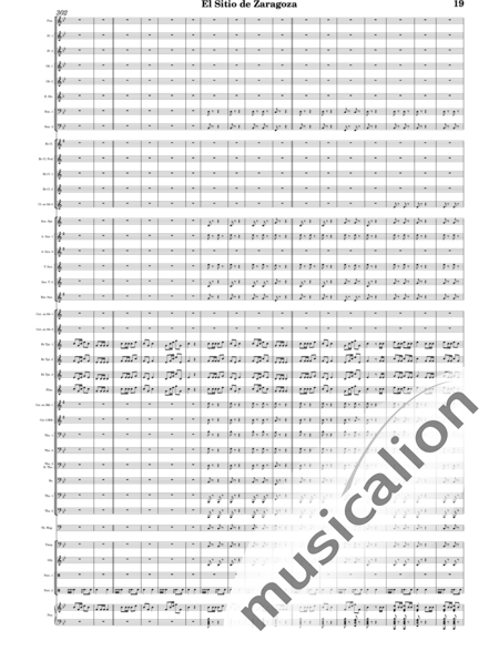 Oudrid y Segura, Cristóbal: El sitio de Zaragoza - Trumpet 6+Saxophone 6+Clarinet 5+Trombone 3+Flute 3+Tuba 3+Oboe 2+Bassoon 2+Percussion 2+AlpineHorn 2+Piano+Glockenspiel+Timpani+|otherinstrument+English horn:19