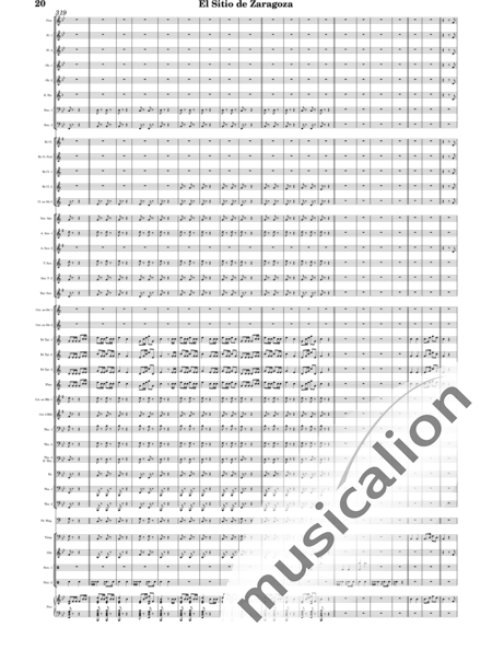 Oudrid y Segura, Cristóbal: El sitio de Zaragoza - Trumpet 6+Saxophone 6+Clarinet 5+Trombone 3+Flute 3+Tuba 3+Oboe 2+Bassoon 2+Percussion 2+AlpineHorn 2+Piano+Glockenspiel+Timpani+|otherinstrument+English horn:20