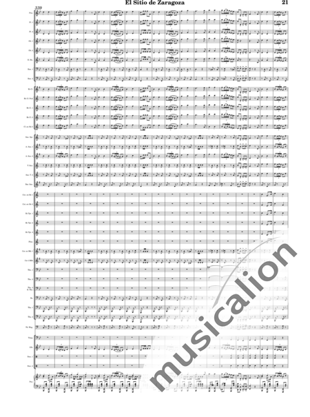 Oudrid y Segura, Cristóbal: El sitio de Zaragoza - Trumpet 6+Saxophone 6+Clarinet 5+Trombone 3+Flute 3+Tuba 3+Oboe 2+Bassoon 2+Percussion 2+AlpineHorn 2+Piano+Glockenspiel+Timpani+|otherinstrument+English horn:21