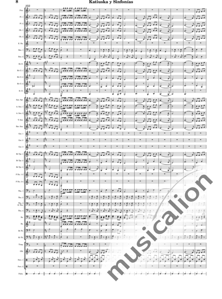 Sorozábal Mariezcurrena, Pablo: Katiuska y Sinfonías - Clarinete 5+Saxofón 5+Trombón 4+Trompeta 3+Flauta 3+Percusión 3+Gaita 3+Oboe 2+Fagot 2+Tuba 2+|otro instrumento 2+Trompa de los Alpes 2+Glockenspiel+Tímpani+Corno inglés:8