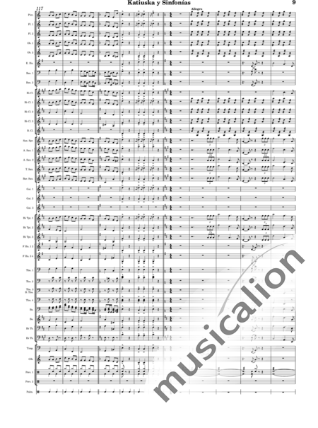 Sorozábal Mariezcurrena, Pablo: Katiuska y Sinfonías - Clarinete 5+Saxofón 5+Trombón 4+Trompeta 3+Flauta 3+Percusión 3+Gaita 3+Oboe 2+Fagot 2+Tuba 2+|otro instrumento 2+Trompa de los Alpes 2+Glockenspiel+Tímpani+Corno inglés:9