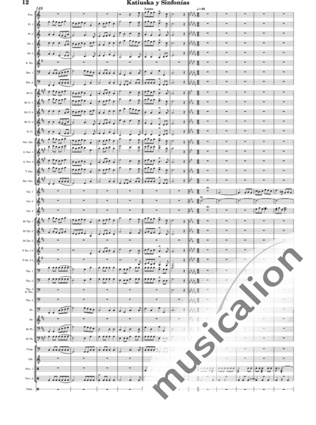 Sorozábal Mariezcurrena, Pablo: Katiuska y Sinfonías - Clarinete 5+Saxofón 5+Trombón 4+Trompeta 3+Flauta 3+Percusión 3+Gaita 3+Oboe 2+Fagot 2+Tuba 2+|otro instrumento 2+Trompa de los Alpes 2+Glockenspiel+Tímpani+Corno inglés:12