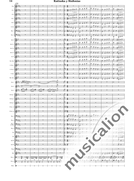 Sorozábal Mariezcurrena, Pablo: Katiuska y Sinfonías - Clarinete 5+Saxofón 5+Trombón 4+Trompeta 3+Flauta 3+Percusión 3+Gaita 3+Oboe 2+Fagot 2+Tuba 2+|otro instrumento 2+Trompa de los Alpes 2+Glockenspiel+Tímpani+Corno inglés:14