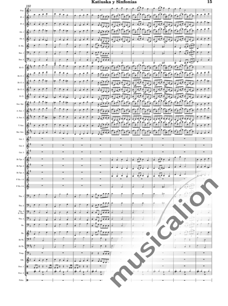 Sorozábal Mariezcurrena, Pablo: Katiuska y Sinfonías - Clarinete 5+Saxofón 5+Trombón 4+Trompeta 3+Flauta 3+Percusión 3+Gaita 3+Oboe 2+Fagot 2+Tuba 2+|otro instrumento 2+Trompa de los Alpes 2+Glockenspiel+Tímpani+Corno inglés:15