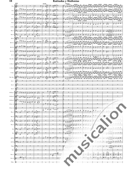 Sorozábal Mariezcurrena, Pablo: Katiuska y Sinfonías - Clarinete 5+Saxofón 5+Trombón 4+Trompeta 3+Flauta 3+Percusión 3+Gaita 3+Oboe 2+Fagot 2+Tuba 2+|otro instrumento 2+Trompa de los Alpes 2+Glockenspiel+Tímpani+Corno inglés:16