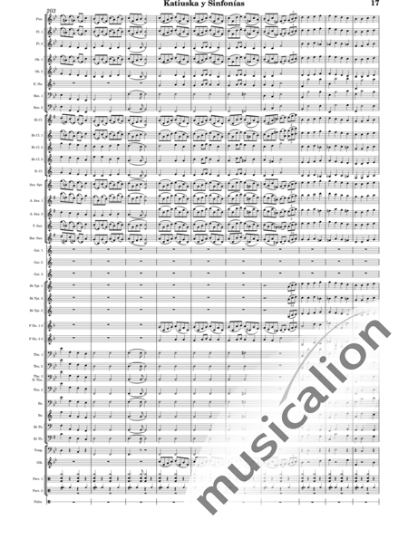 Sorozábal Mariezcurrena, Pablo: Katiuska y Sinfonías - Clarinete 5+Saxofón 5+Trombón 4+Trompeta 3+Flauta 3+Percusión 3+Gaita 3+Oboe 2+Fagot 2+Tuba 2+|otro instrumento 2+Trompa de los Alpes 2+Glockenspiel+Tímpani+Corno inglés:17
