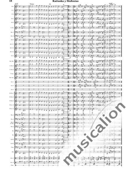 Sorozábal Mariezcurrena, Pablo: Katiuska y Sinfonías - Clarinete 5+Saxofón 5+Trombón 4+Trompeta 3+Flauta 3+Percusión 3+Gaita 3+Oboe 2+Fagot 2+Tuba 2+|otro instrumento 2+Trompa de los Alpes 2+Glockenspiel+Tímpani+Corno inglés:18