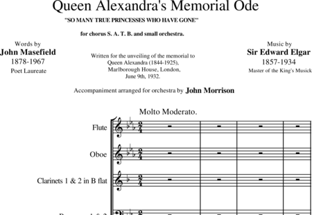 Elgar, Edward
: Queen Alexandra´s Memorial Ode (arreglo) - Coro>SATB+[Fl+Ob+Clar+Fg]+[Cr+Trb]+[Vl+Vla+Vc+Cb]:0