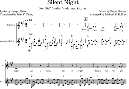 Gruber, Franz Xaver: Silent Night - Chor>SAT+Git+[Vl+Vla]:0