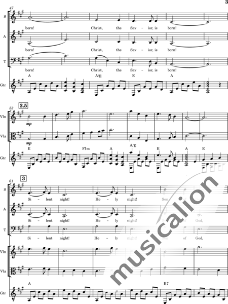 Gruber, Franz Xaver: Silent Night - Chor>SAT+Git+[Vl+Vla]:3