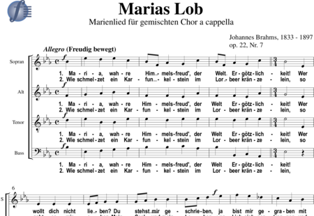 Brahms, Johannes: Marias Lob (Marienlied für gemischten Chor a cappella) - Chor>SATB:0