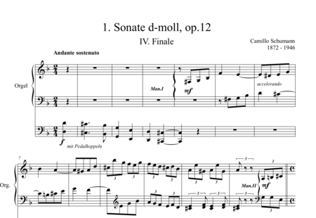 Schumann, Camillo: Sonata No. 1 in D-minor IV Finale ( using Lobt Gott, ihr Christen all - Organ>wped:0