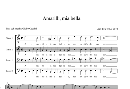 Caccini, Giulio: Amarilli, mia bella - Chor>TTBB:0