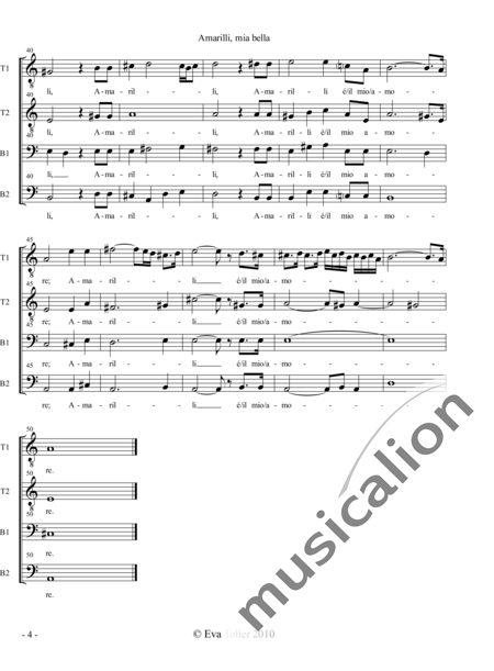 Caccini, Giulio: Amarilli, mia bella - Chor>TTBB:4