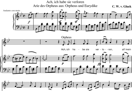 Gluck, Christoph Willibald: Aria (Orpheus): Ach, ich habe sie verloren - Solo>ten+Piano:0
