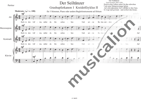 Schäfer, Martina: The Tightrope Walker; Grasshopper Canon 1; Kreidolf Cycle II (High in the Skies) - Choir>XXX+Piano:0