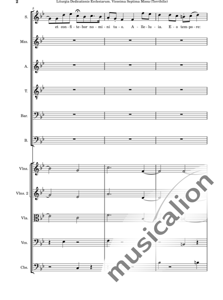 Dominguez Arcos, Alicia: Liturgia Dedicationis Ecclesiarum. Vicesima Septima Missa (Terribilis) - Coro>SSATBX+Violín 2+Viola+Violoncello+Contrabajo:2