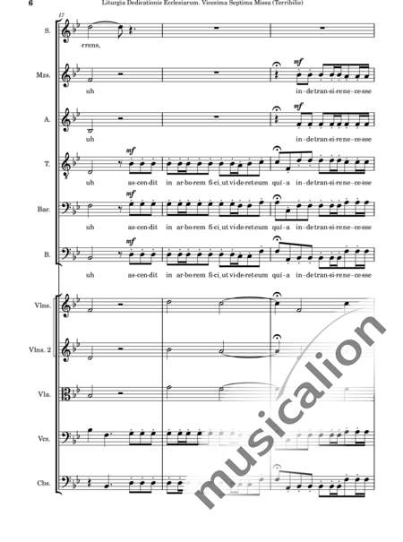Dominguez Arcos, Alicia: Liturgia Dedicationis Ecclesiarum. Vicesima Septima Missa (Terribilis) - Coro>SSATBX+Violín 2+Viola+Violoncello+Contrabajo:6