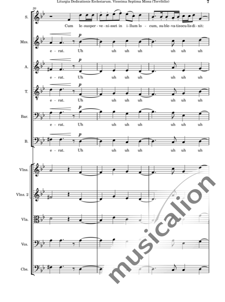 Dominguez Arcos, Alicia: Liturgia Dedicationis Ecclesiarum. Vicesima Septima Missa (Terribilis) - Coro>SSATBX+Violín 2+Viola+Violoncello+Contrabajo:7