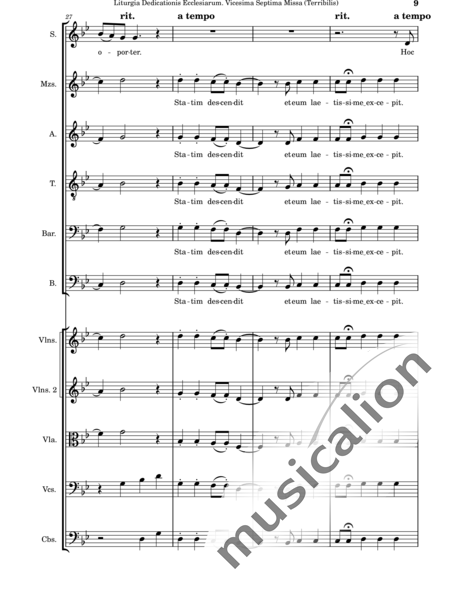 Dominguez Arcos, Alicia: Liturgia Dedicationis Ecclesiarum. Vicesima Septima Missa (Terribilis) - Coro>SSATBX+Violín 2+Viola+Violoncello+Contrabajo:9