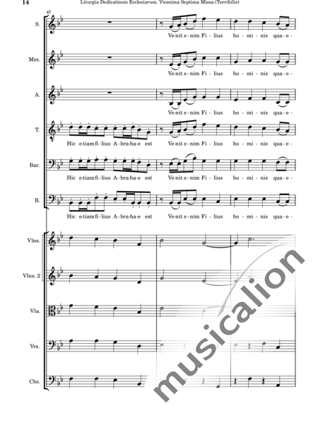 Dominguez Arcos, Alicia: Liturgia Dedicationis Ecclesiarum. Vicesima Septima Missa (Terribilis) - Coro>SSATBX+Violín 2+Viola+Violoncello+Contrabajo:14