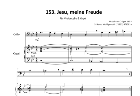 Crüger, Johann: Jesu, meine Freude - Violoncello+Orgel>mPed:0