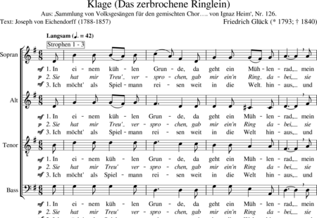 Glück, Friedrich : Klage (Das zerbrochene Ringlein) - Chor>SATB:0