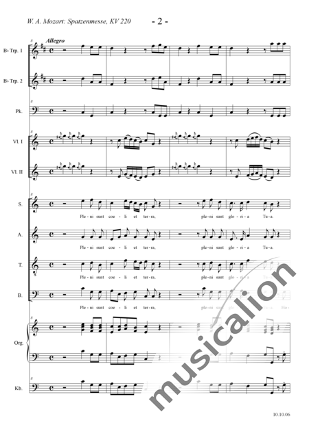 Mozart, Wolfgang Amadeus: Missa brevis C-dur ("Spatzenmesse") für Chor und Orchester - Sanctus - Chor>SATB+[Vl2]+TrpB2+[Kb]+OrgmP+Pk:2
