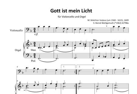 Vulpius, Melchior: Gott ist mein Licht - Violoncello+Orgel>mPed:0