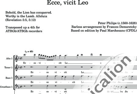 Philips, Peter: Ecce, vicit Leo - Blockflöte 8:0
