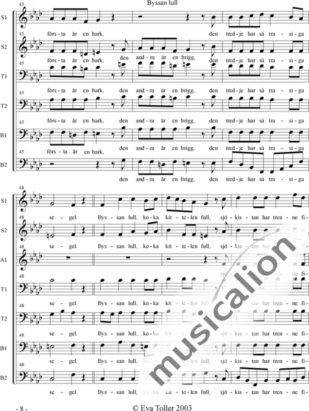 Anónimo, desconocido: Byssan lull - Coro>SSAATTBB:8