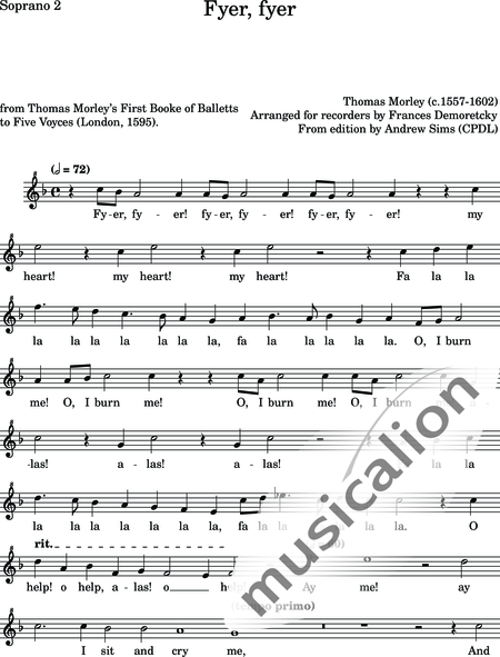 Morley, Thomas: Fyer, fyer - Blockflöte 5:10
