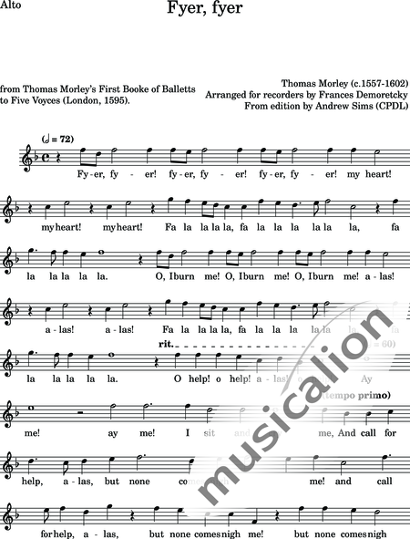 Morley, Thomas: Fyer, fyer - Blockflöte 5:12