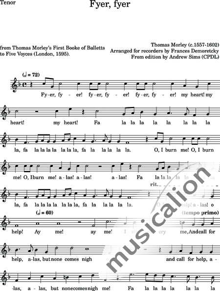 Morley, Thomas: Fyer, fyer - Blockflöte 5:14