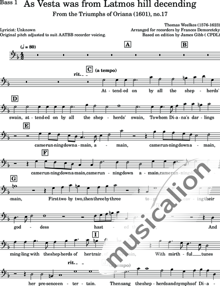 Weelkes, Thomas: As Vesta was - Blockflöte 5:15