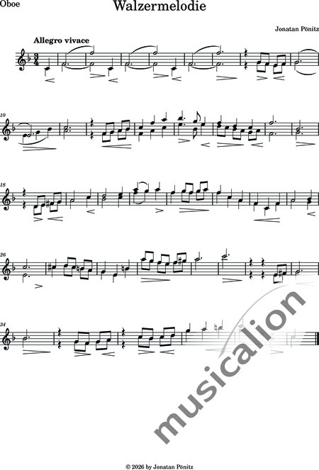 Pönitz, Jonatan: Kleine Walzermelodie - Violine+[Ob+Klar]+[Vla+Vc+Kb]+[Fg]+[Hn+Trp+Pos]+[Fl]:9