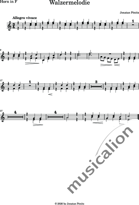 Pönitz, Jonatan: Kleine Walzermelodie - Violine+[Ob+Klar]+[Vla+Vc+Kb]+[Fg]+[Hn+Trp+Pos]+[Fl]:12