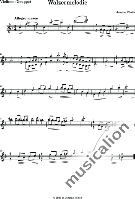Pönitz, Jonatan: Kleine Walzermelodie - Violine+[Ob+Klar]+[Vla+Vc+Kb]+[Fg]+[Hn+Trp+Pos]+[Fl]:15