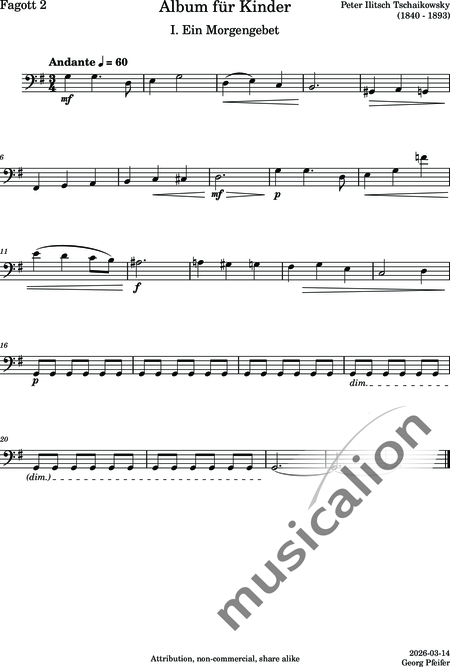 Tschaikowsky, Peter Iljitsch: Album für Kinder - 1. Morgengebet - Flöte C+Oboe C+Klarinette B+Fagott C 2:7