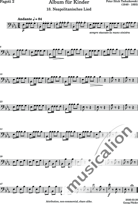 Tschaikowsky, Peter Iljitsch: Album für Kinder - 18. Neapolitanisches Lied - Flöte C+Oboe C+Klarinette B+Fagott C 2:9