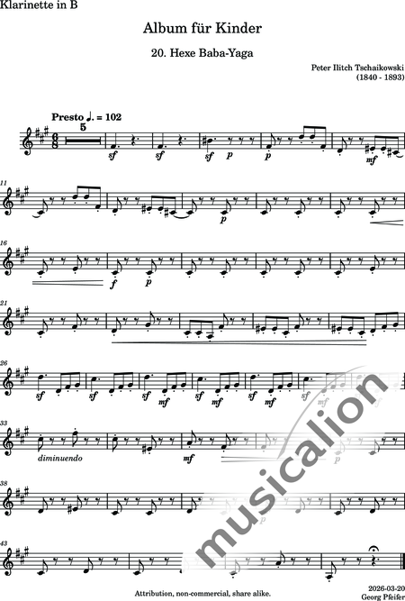 Tschaikowsky, Peter Iljitsch: Album für Kinder - 20. Hexe Baba-Yaga - Flöte C+Oboe C+Klarinette B+Fagott C 2:8