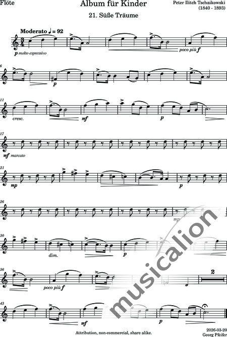 Tschaikowsky, Peter Iljitsch: Album für Kinder - 21. Süße Träume - Flöte C+Oboe C+Klarinette B+Fagott C 2:5