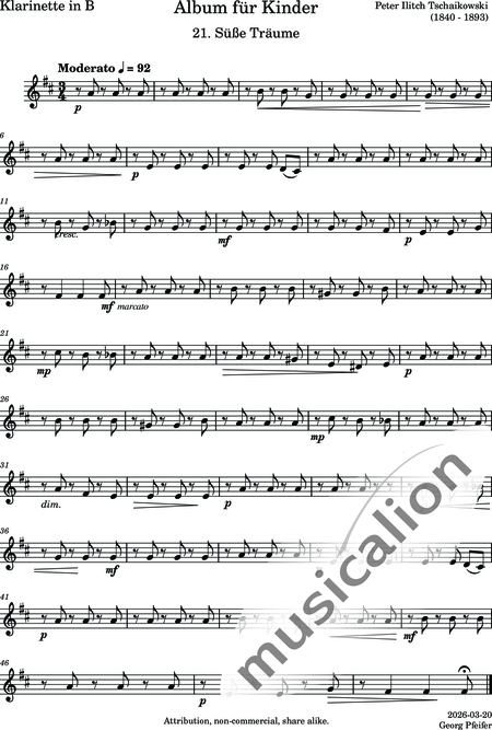 Tschaikowsky, Peter Iljitsch: Album für Kinder - 21. Süße Träume - Flöte C+Oboe C+Klarinette B+Fagott C 2:7