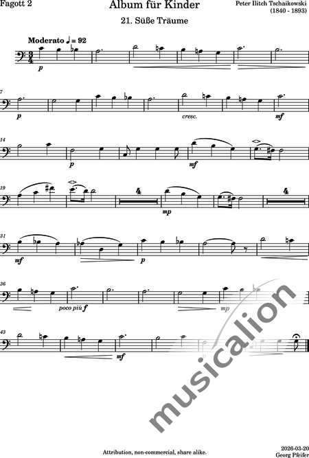 Tschaikowsky, Peter Iljitsch: Album für Kinder - 21. Süße Träume - Flöte C+Oboe C+Klarinette B+Fagott C 2:9