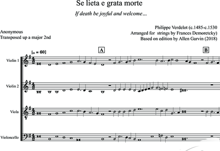 Verdelot, Philippe: Se lieta e grata morte - Violine 2+[Vl+Vla+Vc]:0