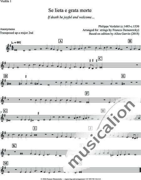 Verdelot, Philippe: Se lieta e grata morte - Violine 2+[Vl+Vla+Vc]:5